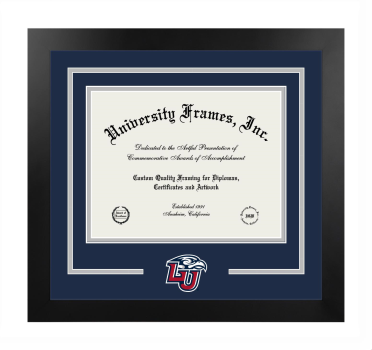 Logo Mat Frame in Manhattan Black with Navy Blue & Gray Mats for DOCUMENT: 8 1/2"H X 11"W  