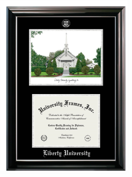 Double Opening with Campus Image (Stacked) Frame in Classic Ebony with Silver Trim with Black & Silver Mats for DOCUMENT: 8 1/2"H X 11"W  