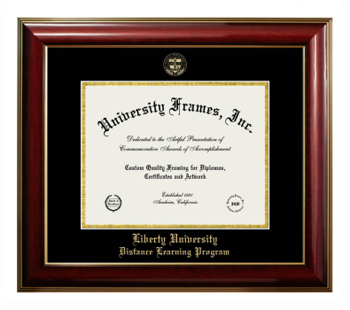 Liberty University Distance Learning Program Diploma Frame in Classic Mahogany with Gold Trim with Black & Gold Mats for DOCUMENT: 8 1/2"H X 11"W  