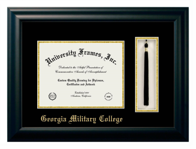 Diploma with Tassel Box Frame in Satin Black with Black & Gold Mats for DOCUMENT: 8 1/2"H X 11"W  