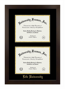 Double Degree (Stacked) Frame in Manhattan Espresso with Black & Gold Mats for DOCUMENT: 8 1/2"H X 11"W  , DOCUMENT: 8 1/2"H X 11"W  