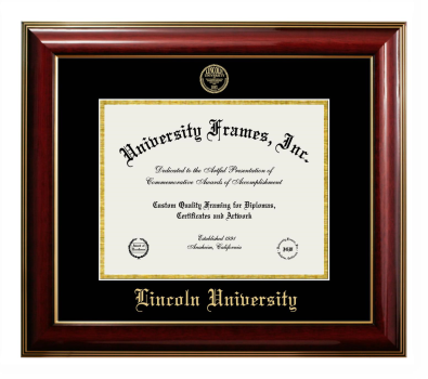 Lincoln University (Pennsylvania) Diploma Frame in Classic Mahogany with Gold Trim with Black & Gold Mats for DOCUMENT: 8 1/2"H X 11"W  