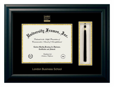 London Business School Diploma with Tassel Box Frame in Satin Black with Black & Gold Mats for DOCUMENT: 8 1/2"H X 11"W  