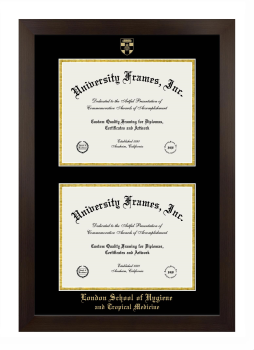 Double Degree (Stacked) Frame in Manhattan Espresso with Black & Gold Mats for DOCUMENT: 8 1/2"H X 11"W  , DOCUMENT: 8 1/2"H X 11"W  