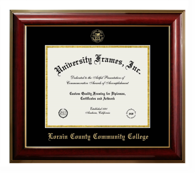 Lorain County Community College Diploma Frame in Classic Mahogany with Gold Trim with Black & Gold Mats for DOCUMENT: 8 1/2"H X 11"W  