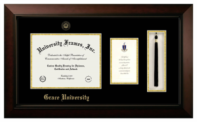 Diploma with Announcement & Tassel Box Frame in Legacy Black Cherry with Black & Gold Mats for DOCUMENT: 8 1/2"H X 11"W  ,  7"H X 4"W  