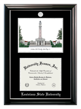 Double Opening with Campus Image (Stacked) Frame in Classic Ebony with Silver Trim with Black & Silver Mats for DOCUMENT: 8 1/2"H X 11"W  