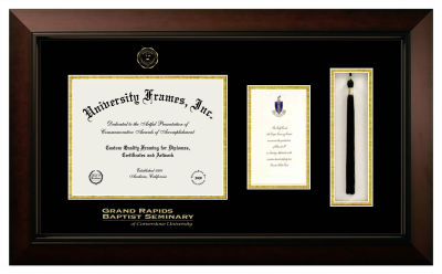 Diploma with Announcement & Tassel Box Frame in Legacy Black Cherry with Black & Gold Mats for DOCUMENT: 8 1/2"H X 11"W  ,  7"H X 4"W  