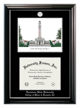 Double Opening with Campus Image (Stacked) Frame in Classic Ebony with Silver Trim with Black & Silver Mats for DOCUMENT: 8 1/2"H X 11"W  