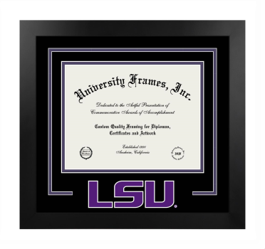 Logo Mat Frame in Manhattan Black with Black & Purple Mats for DOCUMENT: 8 1/2"H X 11"W  