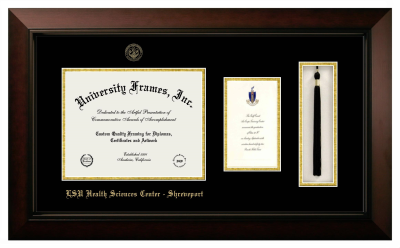 Diploma with Announcement & Tassel Box Frame in Legacy Black Cherry with Black & Gold Mats for DOCUMENT: 8 1/2"H X 11"W  ,  7"H X 4"W  