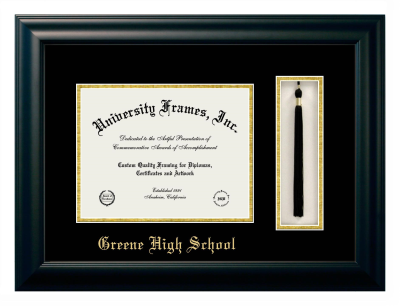 Greene High School Diploma with Tassel Box Frame in Satin Black with Black & Gold Mats for DOCUMENT: 8 1/2"H X 11"W  