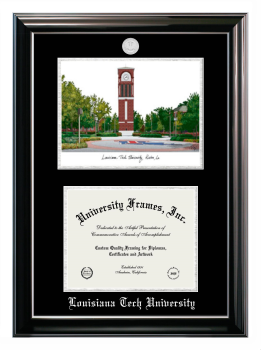 Double Opening with Campus Image (Stacked) Frame in Classic Ebony with Silver Trim with Black & Silver Mats for DOCUMENT: 8 1/2"H X 11"W  