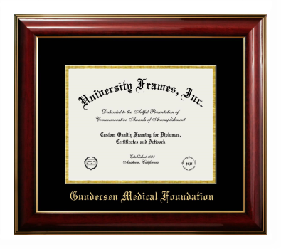 Diploma Frame in Classic Mahogany with Gold Trim with Black & Gold Mats for DOCUMENT: 8 1/2"H X 11"W  