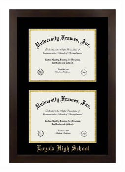 Double Degree (Stacked) Frame in Manhattan Espresso with Black & Gold Mats for DOCUMENT: 8 1/2"H X 11"W  , DOCUMENT: 8 1/2"H X 11"W  