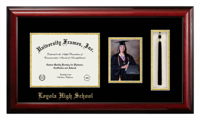 Diploma with 5 x 7 Portrait & Tassel Box Frame in Classic Mahogany with Black & Gold Mats for DOCUMENT: 8 1/2"H X 11"W  