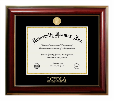 Loyola University Chicago Diploma Frame in Classic Mahogany with Gold Trim with Black & Gold Mats for DOCUMENT: 8 1/2"H X 11"W  