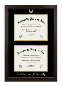 Double Degree (Stacked) Frame in Manhattan Espresso with Black & Gold Mats for DOCUMENT: 8 1/2"H X 11"W  , DOCUMENT: 8 1/2"H X 11"W  