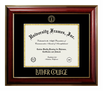 Diploma Frame in Classic Mahogany with Gold Trim with Black & Gold Mats for DOCUMENT: 8 1/2"H X 11"W  