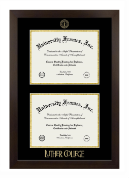 Double Degree (Stacked) Frame in Manhattan Espresso with Black & Gold Mats for DOCUMENT: 8 1/2"H X 11"W  , DOCUMENT: 8 1/2"H X 11"W  