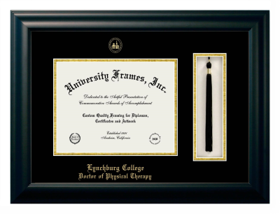 Lynchburg College Doctor of Physical Therapy Diploma with Tassel Box Frame in Satin Black with Black & Gold Mats for DOCUMENT: 8 1/2"H X 11"W  