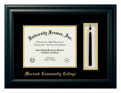 Diploma with Tassel Box Frame in Satin Black with Black & Gold Mats for DOCUMENT: 8 1/2"H X 11"W  