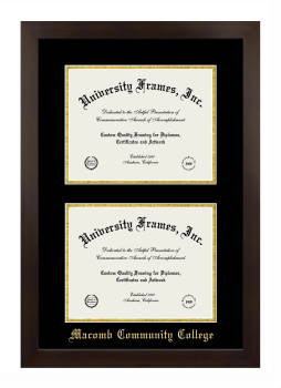 Double Degree (Stacked) Frame in Manhattan Espresso with Black & Gold Mats for DOCUMENT: 8 1/2"H X 11"W  , DOCUMENT: 8 1/2"H X 11"W  