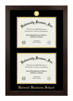 Double Degree (Stacked) Frame in Manhattan Espresso with Black & Gold Mats for DOCUMENT: 8 1/2"H X 11"W  , DOCUMENT: 8 1/2"H X 11"W  