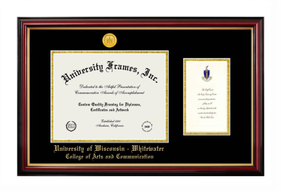 Diploma with Announcement Frame in Petite Mahogany with Gold Trim with Black & Gold Mats for DOCUMENT: 8 1/2"H X 11"W  ,  7"H X 4"W  