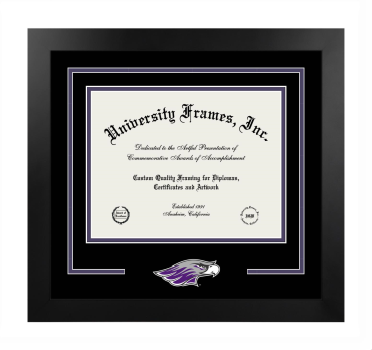 Logo Mat Frame in Manhattan Black with Black & Purple Mats for DOCUMENT: 8 1/2"H X 11"W  