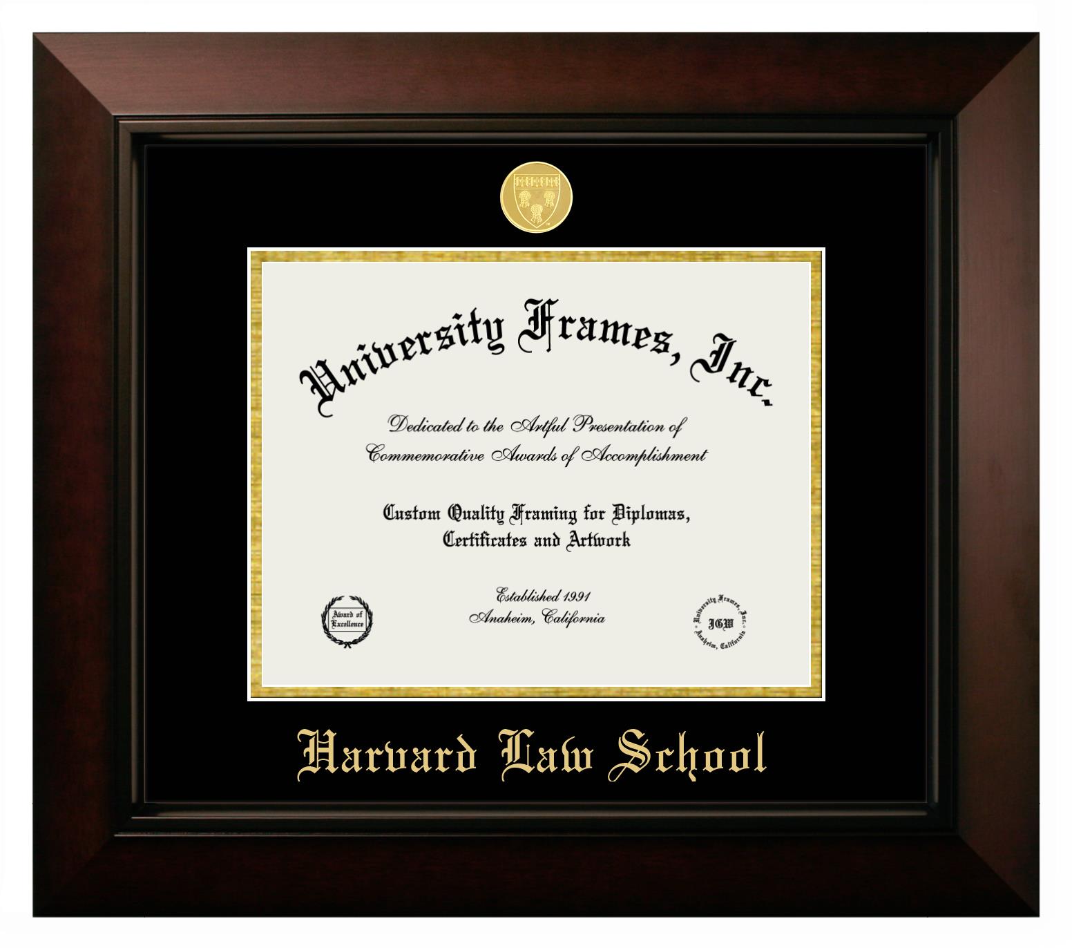 Harvard Law School Diploma Frame In Legacy Black Cherry With Black Gold Mats