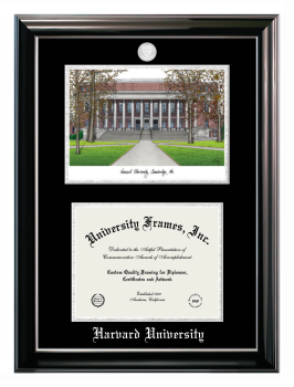 Double Opening with Campus Image (Stacked) Frame in Classic Ebony with Silver Trim with Black & Silver Mats for DOCUMENT: 8 1/2"H X 11"W  