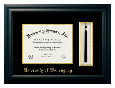 Diploma with Tassel Box Frame in Satin Black with Black & Gold Mats for DOCUMENT: 8 1/2"H X 11"W  