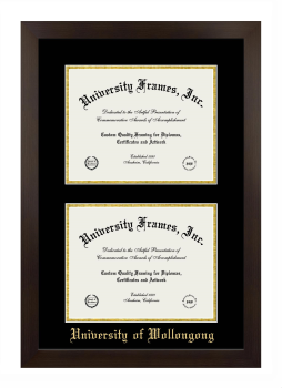 Double Degree (Stacked) Frame in Manhattan Espresso with Black & Gold Mats for DOCUMENT: 8 1/2"H X 11"W  , DOCUMENT: 8 1/2"H X 11"W  