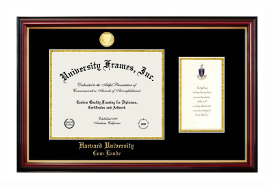 Diploma with Announcement Frame in Petite Mahogany with Gold Trim with Black & Gold Mats for DOCUMENT: 8 1/2"H X 11"W  ,  7"H X 4"W  