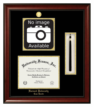 Double Opening with Campus Image & Tassel Box (Stacked) Frame in Avalon Mahogany with Black & Gold Mats for DOCUMENT: 8 1/2"H X 11"W  