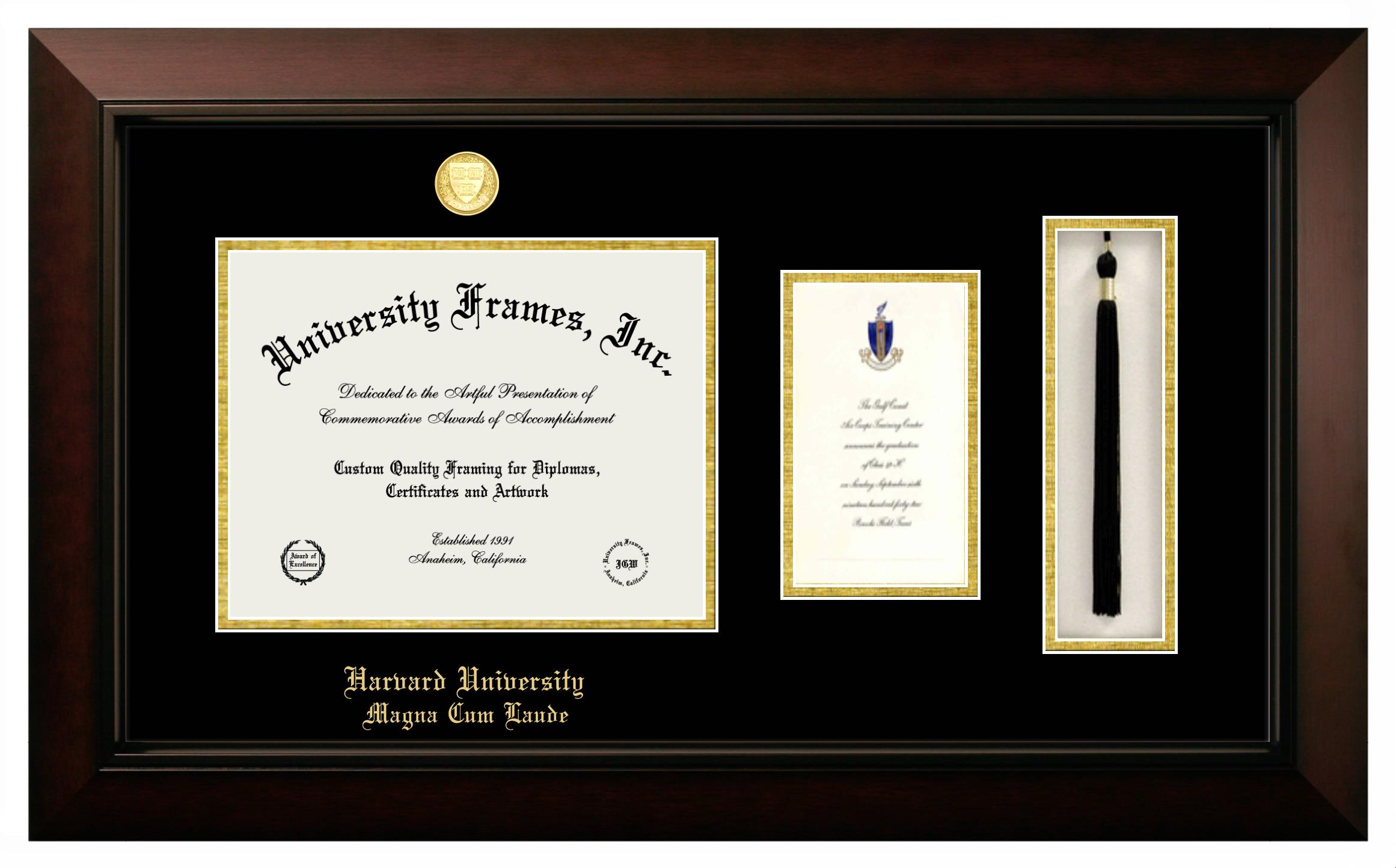 Harvard University Magna Cum Laude Diploma With Announcement And Tassel Box Frame In Legacy Black