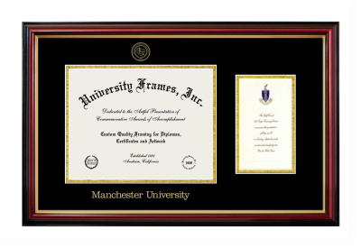 Diploma with Announcement Frame in Petite Mahogany with Gold Trim with Black & Gold Mats for DOCUMENT: 8 1/2"H X 11"W  ,  7"H X 4"W  