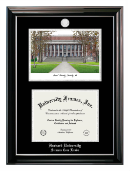 Double Opening with Campus Image (Stacked) Frame in Classic Ebony with Silver Trim with Black & Silver Mats for DOCUMENT: 8 1/2"H X 11"W  