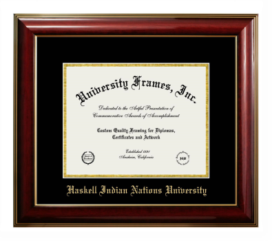 Haskell Indian Nations University Diploma Frame in Classic Mahogany with Gold Trim with Black & Gold Mats for DOCUMENT: 8 1/2"H X 11"W  