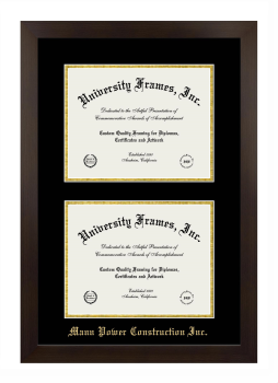 Double Degree (Stacked) Frame in Manhattan Espresso with Black & Gold Mats for DOCUMENT: 8 1/2"H X 11"W  , DOCUMENT: 8 1/2"H X 11"W  