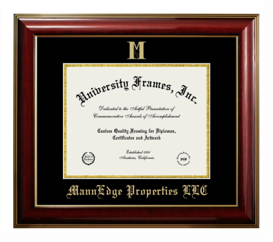 Diploma Frame in Classic Mahogany with Gold Trim with Black & Gold Mats for DOCUMENT: 8 1/2"H X 11"W  