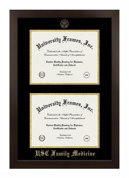 Double Degree (Stacked) Frame in Manhattan Espresso with Black & Gold Mats for DOCUMENT: 8 1/2"H X 11"W  , DOCUMENT: 8 1/2"H X 11"W  