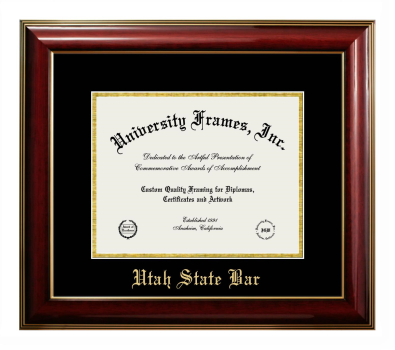 Utah State Bar Diploma Frame in Classic Mahogany with Gold Trim with Black & Gold Mats for DOCUMENT: 8 1/2"H X 11"W  