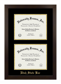 Double Degree (Stacked) Frame in Manhattan Espresso with Black & Gold Mats for DOCUMENT: 8 1/2"H X 11"W  , DOCUMENT: 8 1/2"H X 11"W  