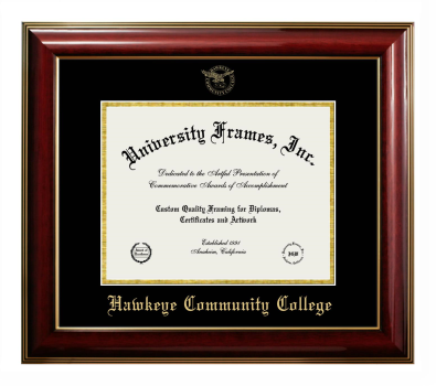 Hawkeye Community College Diploma Frame in Classic Mahogany with Gold Trim with Black & Gold Mats for DOCUMENT: 8 1/2"H X 11"W  