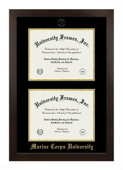 Double Degree (Stacked) Frame in Manhattan Espresso with Black & Gold Mats for DOCUMENT: 8 1/2"H X 11"W  , DOCUMENT: 8 1/2"H X 11"W  