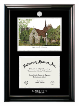 Marquette University Double Opening with Campus Image (Stacked) Frame in Classic Ebony with Silver Trim with Black & Silver Mats for DOCUMENT: 8 1/2"H X 11"W  