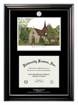 Double Opening with Campus Image (Stacked) Frame in Classic Ebony with Silver Trim with Black & Silver Mats for DOCUMENT: 8 1/2"H X 11"W  