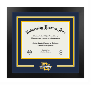 Logo Mat Frame in Manhattan Black with Navy Blue & Amber Mats for DOCUMENT: 8 1/2"H X 11"W  